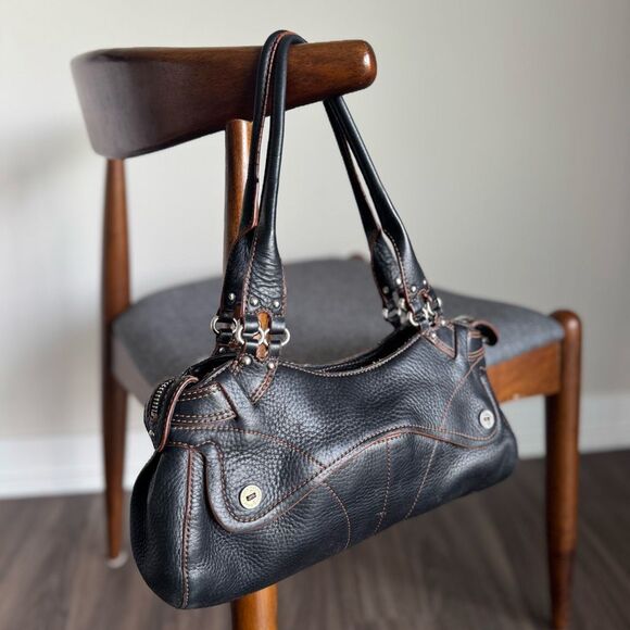VTG Y2K Cole Haan Black Leather Shoulder Bag With Silver Hardware - Picture 2 of 10